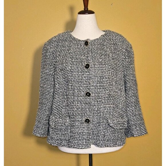 Victor Alfaro Blazer Black Dark Academia Tweed Wool Blend Pockets Womens 24W Go - Picture 1 of 9